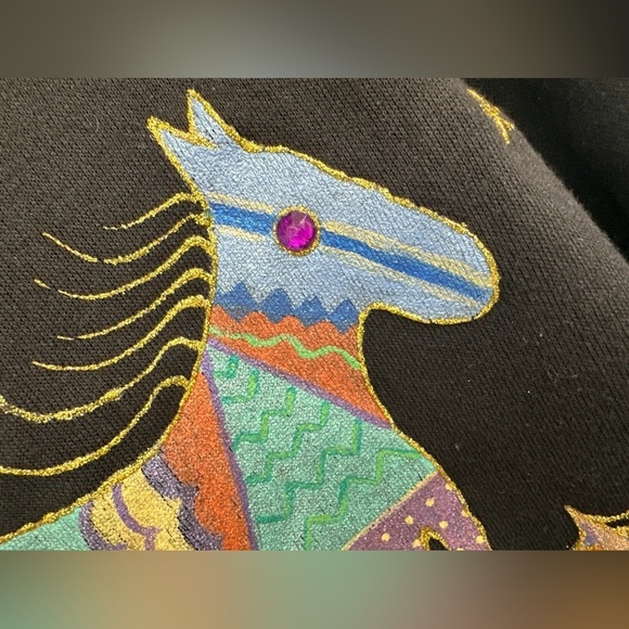 Sweatshirt Art to Wear USA Women’s Large Black Y2K VTG 80’s Upcycled Horses - Picture 4 of 6